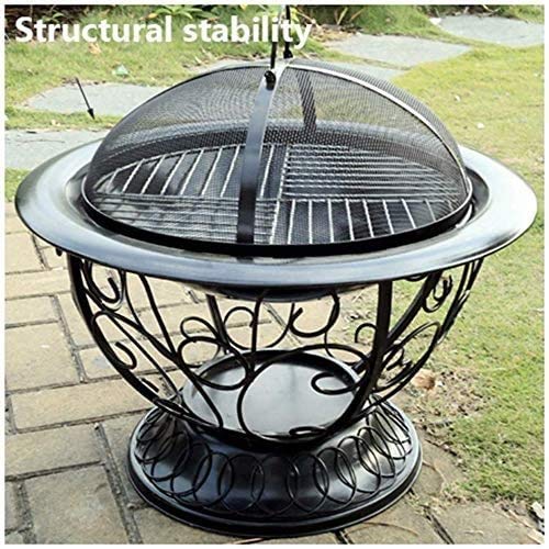 Cauldron Outdoor Fire Pit Deep Bonfire Wood Burning Patio & Backyard Firepit pour l'extérieur avec Pare-étincelles Rond, tisonnier de cheminée et Grille en métal Decoration – Image 4