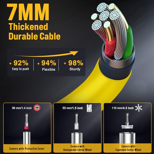 Cámara de Alcantarillado Anysun con Localizador 300ft, Cámara de Inspección Autonivelante con Contador de Distancia, Cable de 7MM con Carro y Ruedas, Monitor HD de 9" con DVR Cámara para Tuberías (Tarjeta de 32GB) miniatura 6