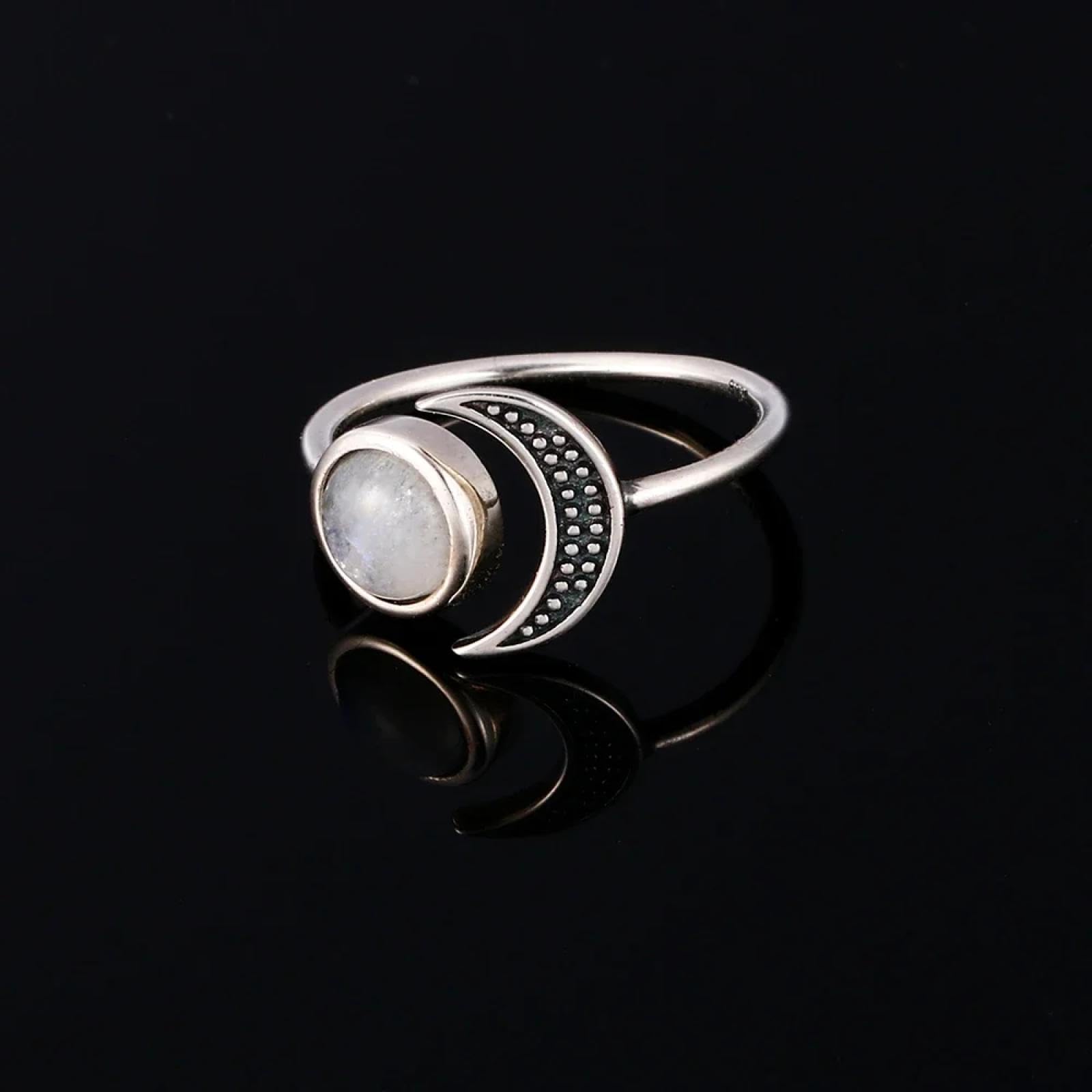 Anello Anelli Gioielli Donna Uomo Anelli Regolabili in Pietra di Luna Naturale per Donna, Colore Argento, A Forma di Luna, Gioielli Raffinati per Feste E Anniversari