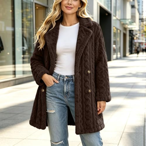FPMLUXLL Long Winter Coats for Women Button Down Sherpa Jacket with Pockets - image 7
