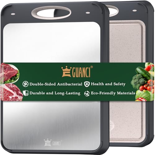 Comparison: Best 304 Stainless Steel Cutting Board 11 GUANCI Cutting Board for Kitchen Double Sided 304 Stainless Steel Chopping Board Food-Grade Stainless Steel and Wheat Straw PP Samll Size 14’’×9.6’’ Easy to Clean