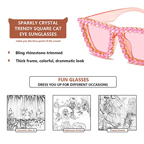 Image of Xpectrum Sparkly Diamond Sunglasses Bling Square Frame Festival Disco Rhinestone Accessories