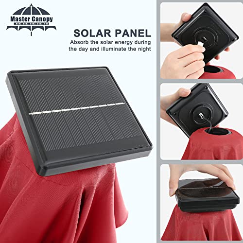 Image of MASTERCANOPY 9ft Patio Umbrella with Solar Lights, Red