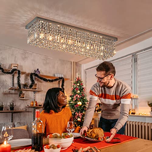 image for 7PM Rectangular Chandelier, Modern Dining Room Light Fixture with Luxu