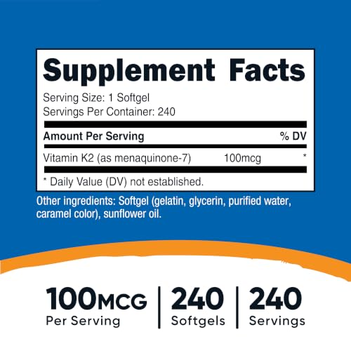 Nutricost Vitamin K2 MK-7 100 mcg, 240 Softgels, Gluten Free, GMO-Free - Image 2