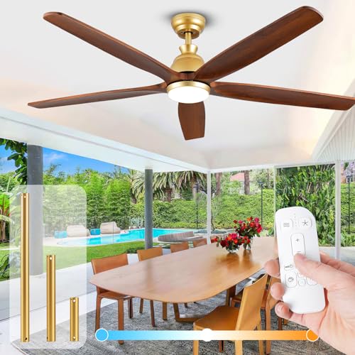 OUENGK Ventilador de Techo con Luz y Mando a Distancia Madera, 132cm, Motor DC Reversible Silencioso, 6 Velocidades, 8H Temporización, Ventilador de Techo Moderno de 5 aspas para Interior y Exterior