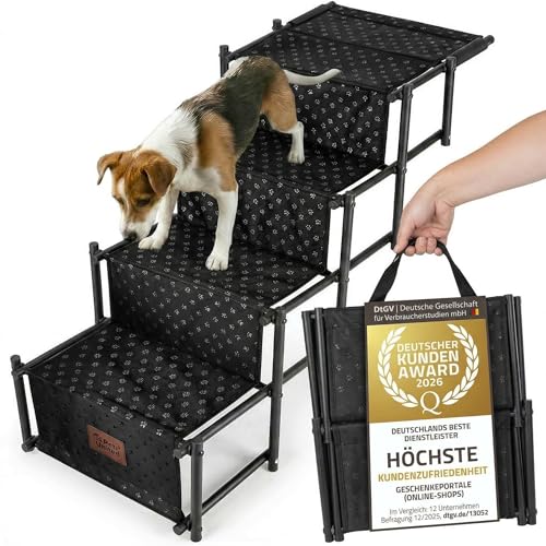 all Pets United® Hunderampe klappbar Hundetreppe Hunde- & Katzentreppe Rampe Einstiegshilfe für Kofferraum Haustiertreppe für Große & Kleine Tiere (Hundetreppe)