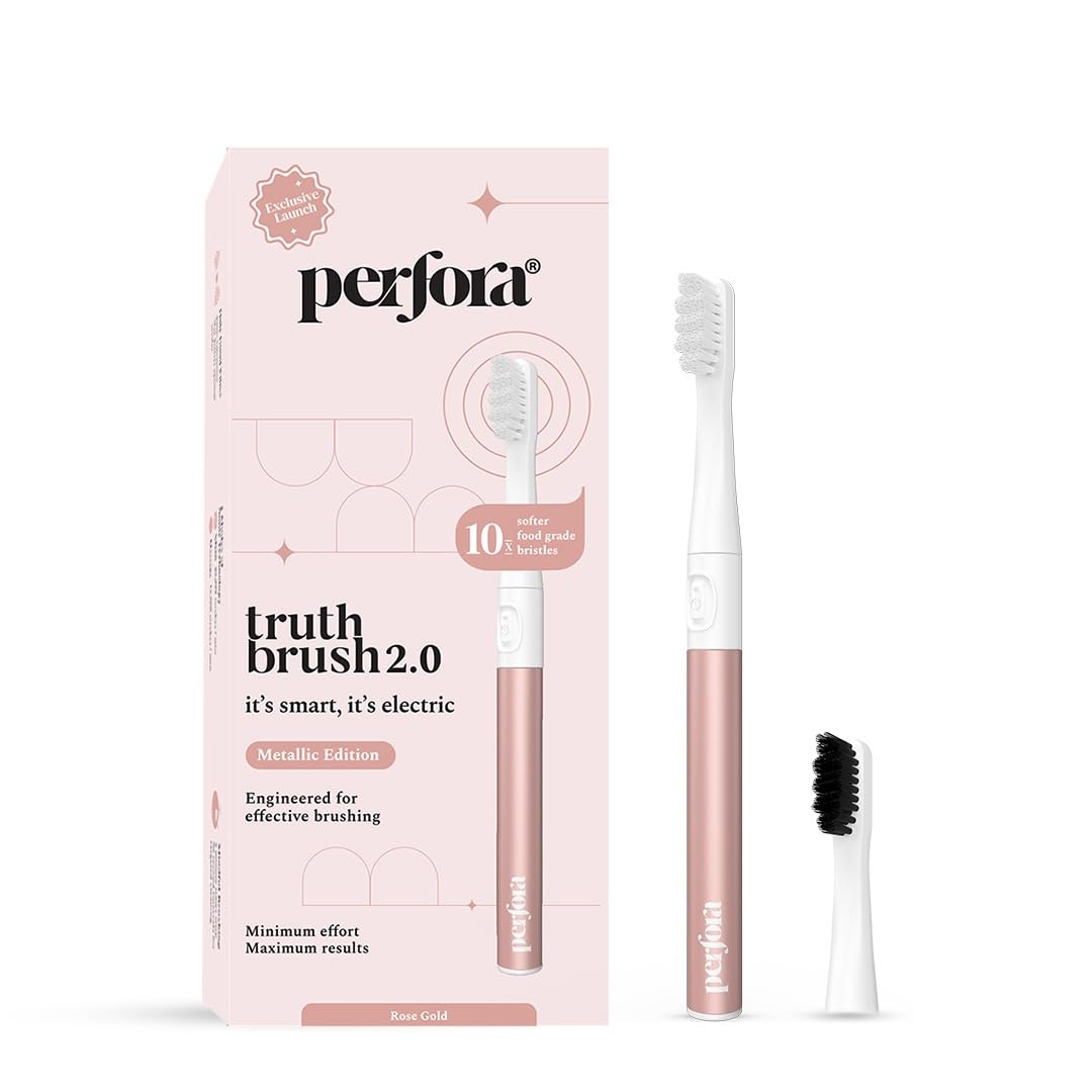 Perfora Electric Toothbrush, 2 Modes, Aaa Powered, 24000 Strokes, 90 Days Battery Life | 1 Year Warranty | Electric Brush Toothbrush For Men, Women & Kids, Metallic Range - Rose Gold, 1 Count