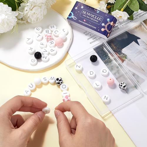 SUNNYCLUE 1 Box 36Pcs Silicone Letter Beads Bulk Alphabet Beads English A-Z Capital White Black Pink Flat Round Loose Beads for jewellery Making Beads DIY Crafts Necklace Bracelet Keychain Beginners - Image 3
