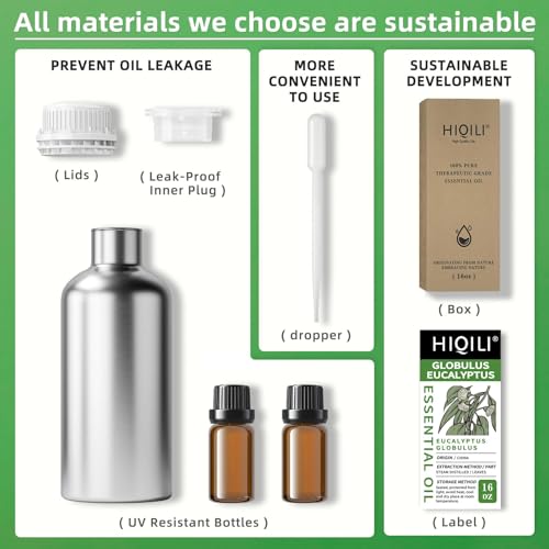 Image of HIQILI Eucalyptus Essential Oil for Spray, Diffuser & Skin, 100% Pure Undiluted - 16 Fl Oz