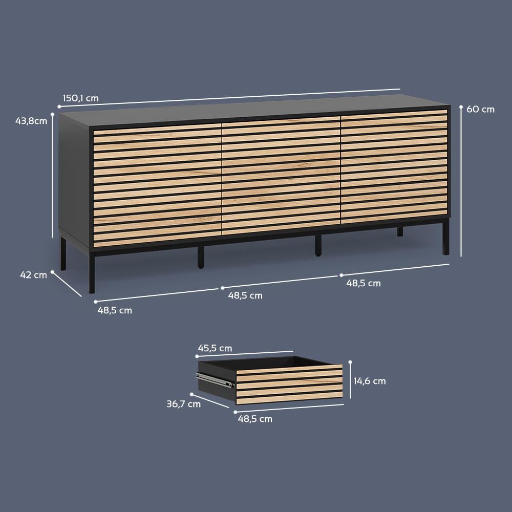Livinity Lowboard Aterno Goldkraft Eiche/Anthrazit | mit 3 Schubladen