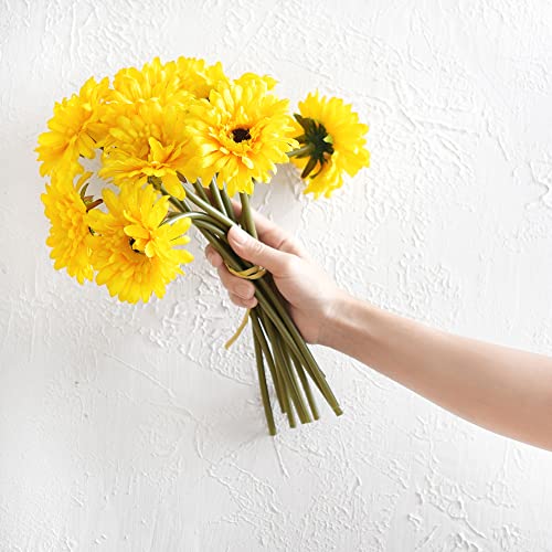 FiveSeasonStuff 10 Stems Gerbera Daisy Golden Yellow Artificial Silk Flowers