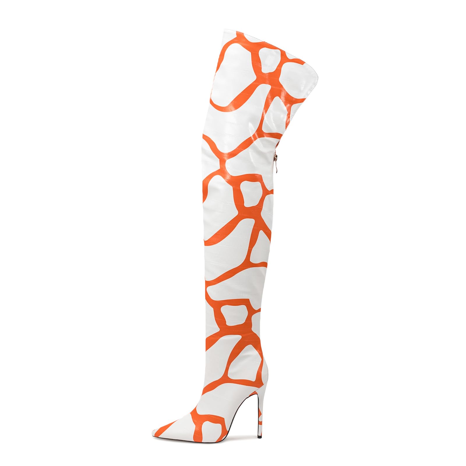 Thigh high boots for women striped Back zipper Burgundy Zebra Print Over the knee Sexy gold white pointed toe Cow Print leopard Magenta stiletto heel