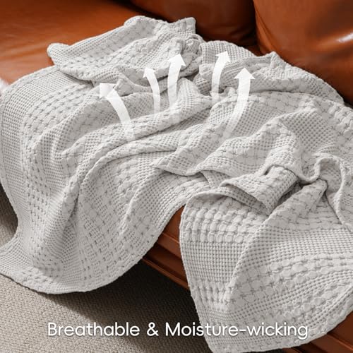 Image of PHF 100% Cotton Waffle Blanket Twin Size for College Dorm, Lightweight Breathable and Soft for Summer, Luxury Aesthetic Waffle Weave Blanket for Bed & Gifts for Women, 66 inchx90 inch, Light Grey