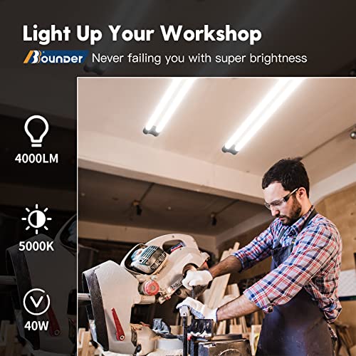 Image of BBOUNDER 10 Pack Linkable LED Utility Shop Light, 4 FT Integrated Fixture for Garage, 40W Equivalent 250W, 5000K Daylight, Surface + Suspension Mount, Florescent Light Fixture Replacement, Black