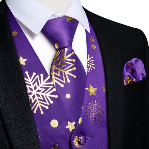 DiBanGu Christmas Men's Suit Vest and Tie Snowflake Waistcoat Necktie Pocket Square Cufflinks Set Festival Party Gifts2