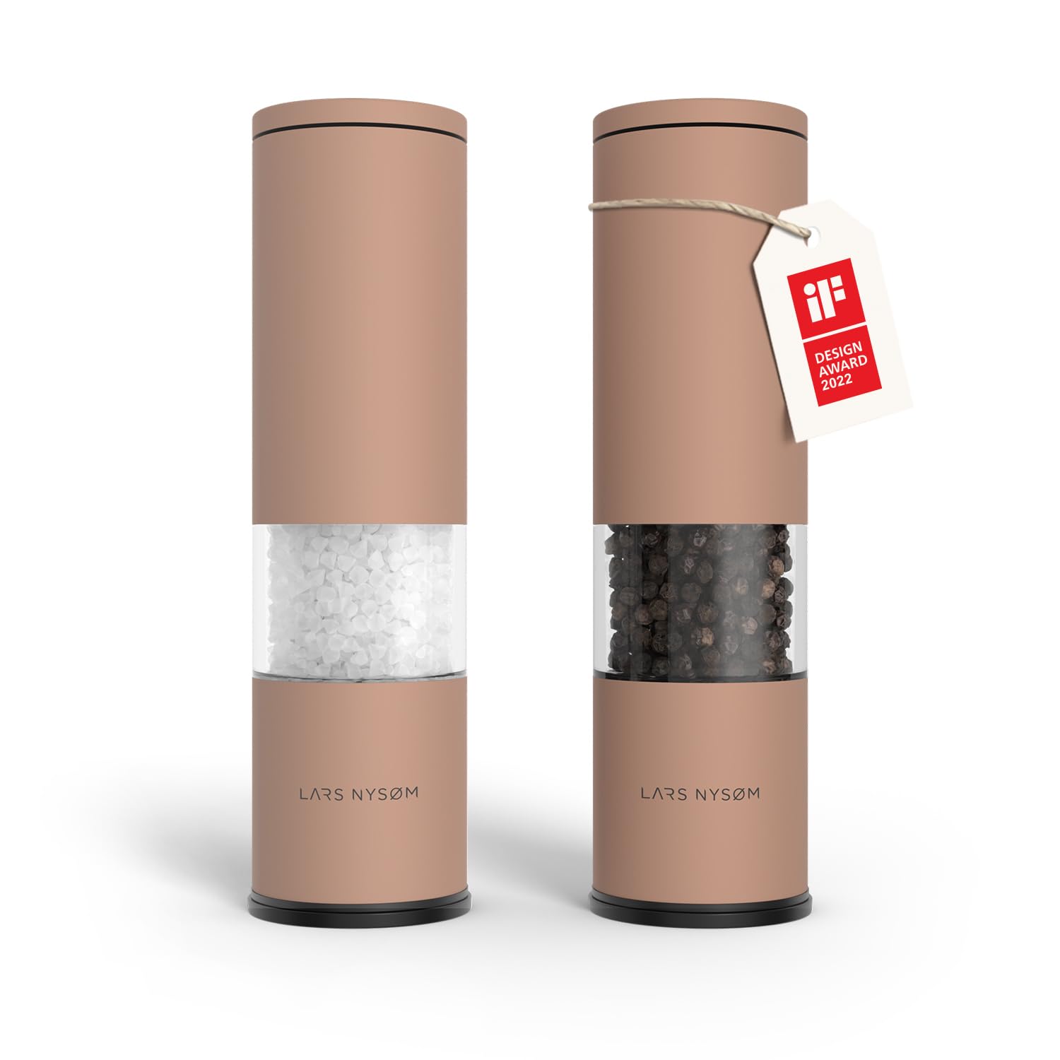 LARS NYSØM Salt and Pepper Grinder Set Manual, Stainless Steel Salt and Pepper Mills with Adjustable Ceramic Grinder I Design Spice Shakers (Blush