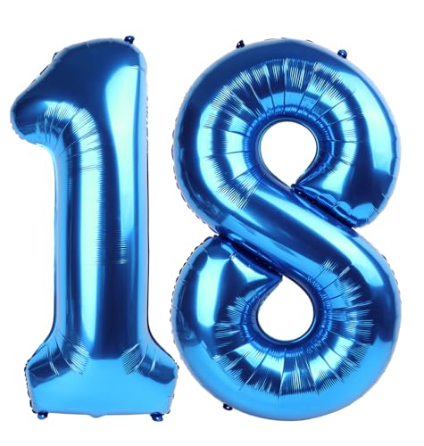Image of 18 Balloon 40 inch Dark Blue Number Balloons for 18 Birthday Decoration | Saturated Color, Large 40 in, With Inflation Straw & Hanging Hole, Great for Men's Party, Back-To-School Season, Pool Party