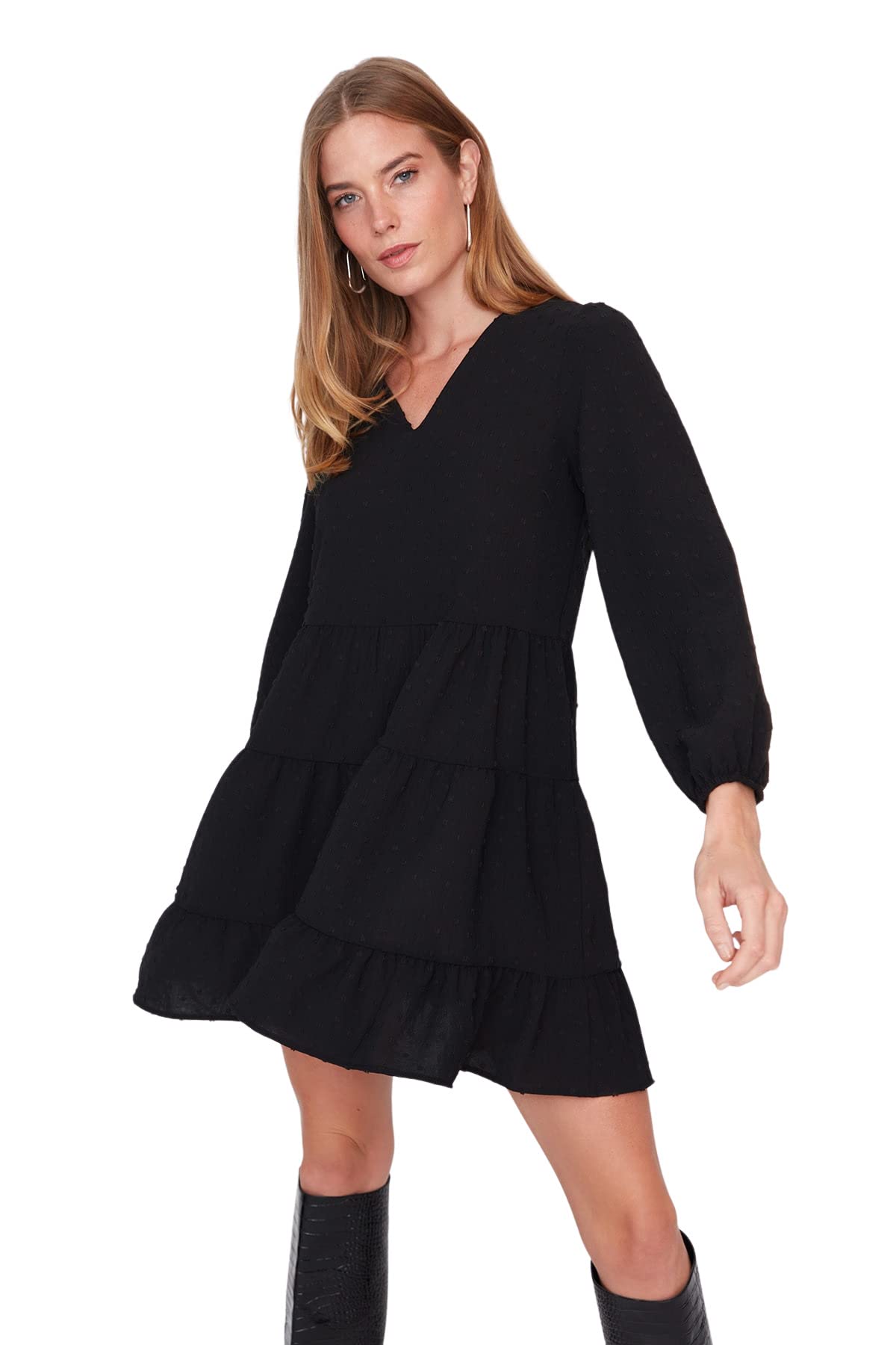 Trendyol FeMan Mini Shift Relaxed fit Woven Dress,Black,38