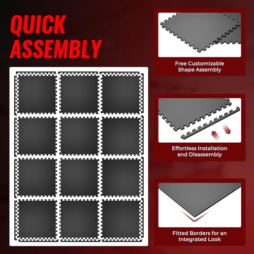 Image of SUPERJARE 0.79'' Extra-Thick Exercise Equipment Mats, 24 Pcs 96 Sq Ft Rubber Top Floor Tiles with High Density EVA Foam, Interlocking Gym Flooring for Home Gym, Workout Mat, Black