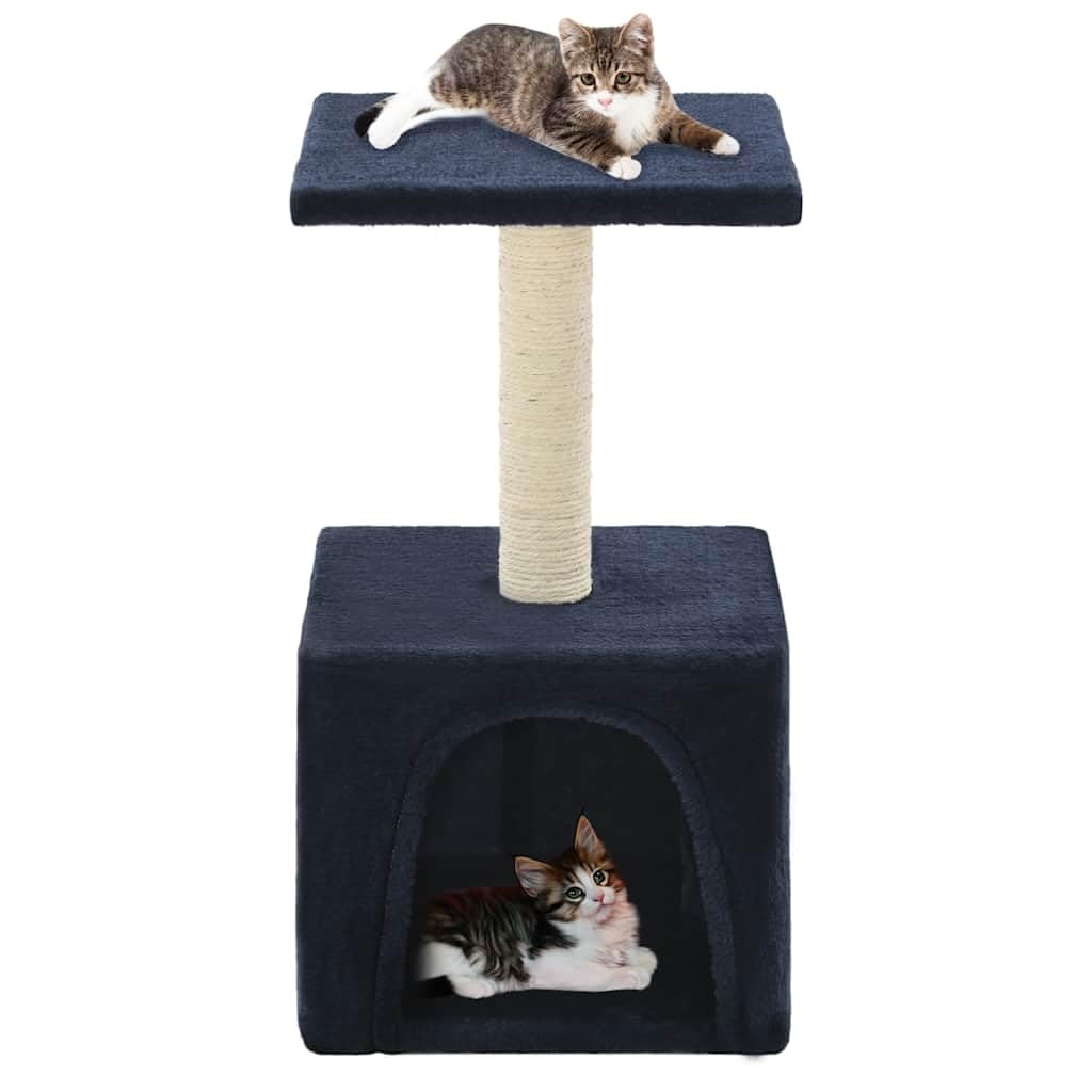 Tiragraffi per gatti, 55 cm, blu scuro, corda in sisal, colonna tiragraffi con grotta e piattaforma, albero da arrampicata per gatti da appartamento, mobili tiragraffi per graffiare e