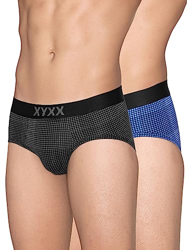 Image of XYXX Men's Blox Tencel Micromodal Regular Fit Printed Antimicrobial Briefs with No Marks Waistband (Pack of 2)