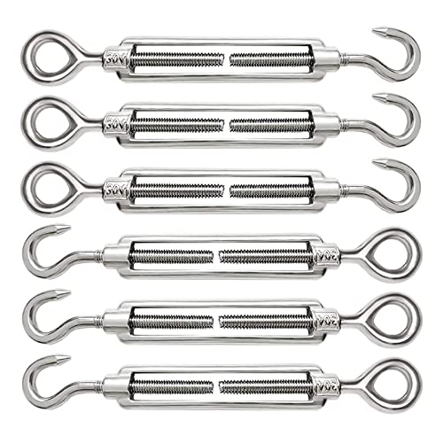 DIFCUL Lot de 6 Tendeur de Fil Tendeur En Acier Inoxydable Réglable,M5 tendeurs à lanterne œil et crochet en acier Utilisé pour Tendre le Fil d'acier l'antenne Corde à Linge Chaîne