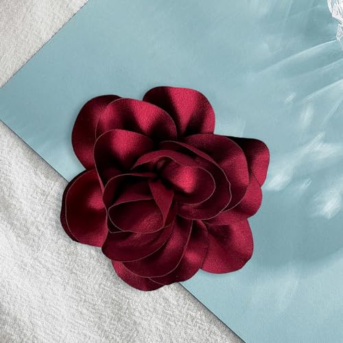Image of Dainty Satin Fabric Flower Brooches for Women Large Rose Floral Brooch for Party Dance Wedding Banquet Elegant Camellia Fashion Brooch Pin for Women Girl 5.5inch