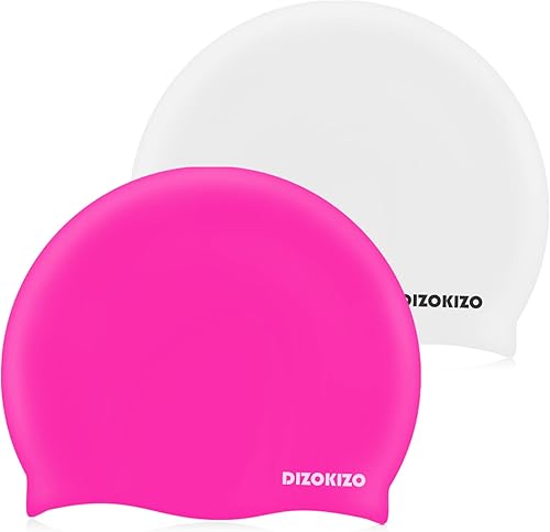 Miniatura 9 de 2 gorros de natación de silicona de alta elasticidad para mujeres y hombres, cómodos gorros de natación antideslizantes para cabello largo y corto