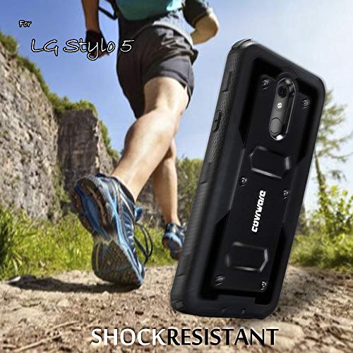 Covrware Aegis Series Compatible With Lg Stylo 5 / Stylo 5 Plus / Stylo 5X (2019) With Built-In [Screen Protector] Heavy Duty Full-Body Rugged Holster Armor Case [Belt Swivel Clip][Kickstand], Black #TOP7