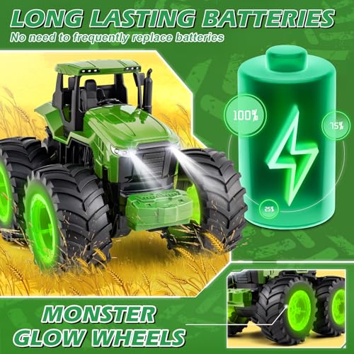 Remote Control Tractor Toys for Kids 3-5, Light Up Monster Trucks Toy for Boys 3,4,5,6,7 Year Old, Toddlers RC Farm Vehicle Toys for Ages 3-7 Years Old, Ideal Birthday Toys Gift for Boys Girls - Image 5