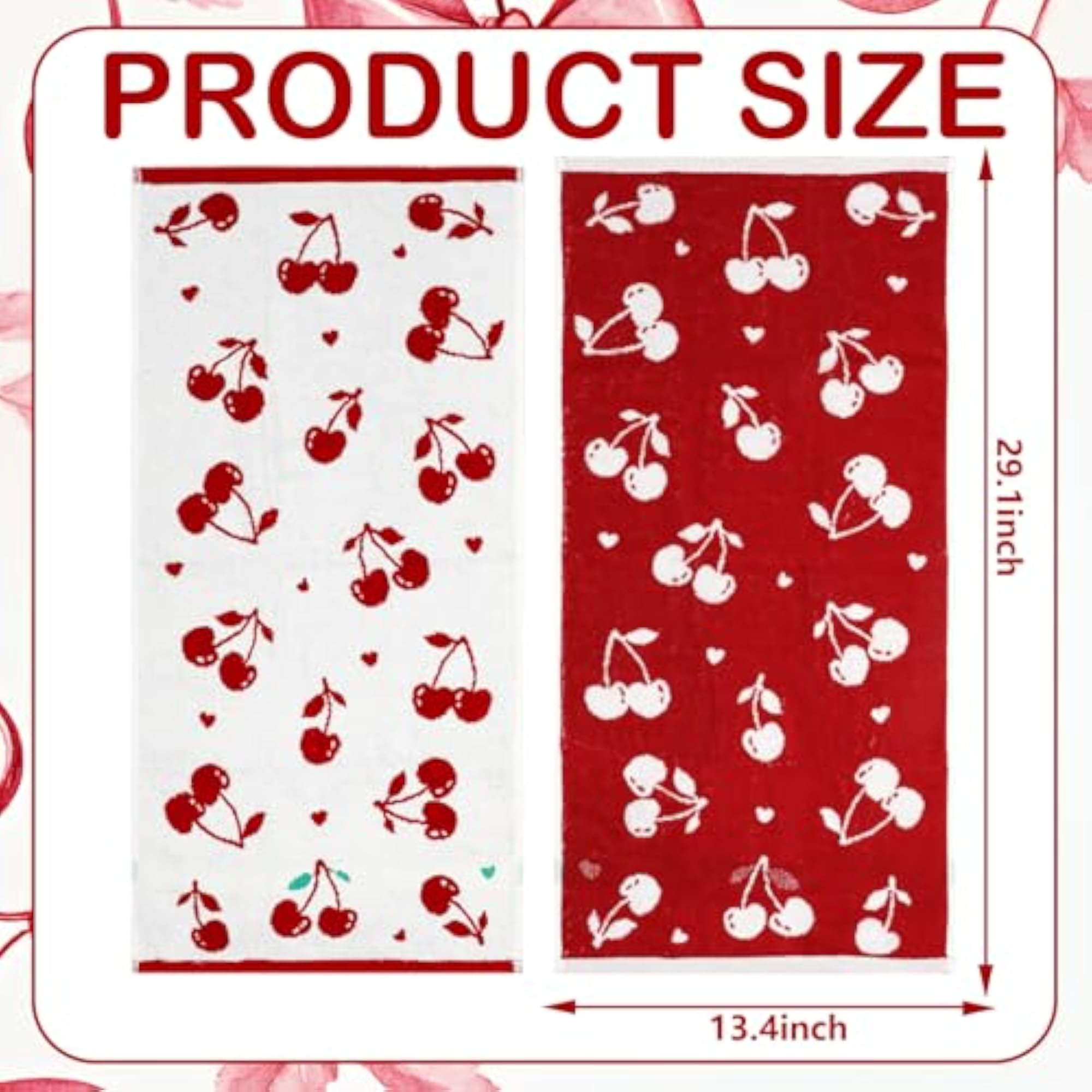 2Pcs Cherry Hand Towels, Decorative Absorbent Bath Towels