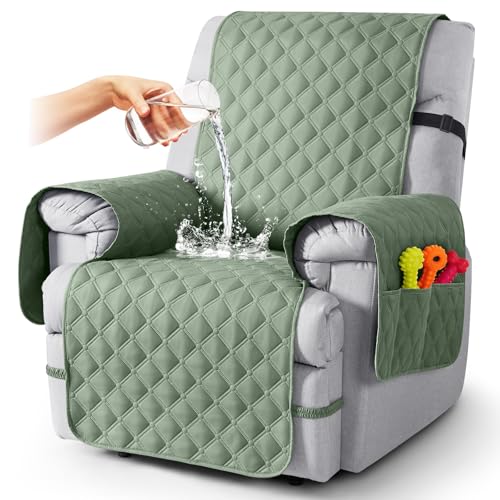 Image of TAOCOCO 100% Waterproof Recliner Covers, Recliner Sofa Covers with Leg Straps, Reversible Recliner Couch Cover for Reclining Chair, Washable Couch Protector for Pets Kids(1 Seater 22 inch, Sage Green)