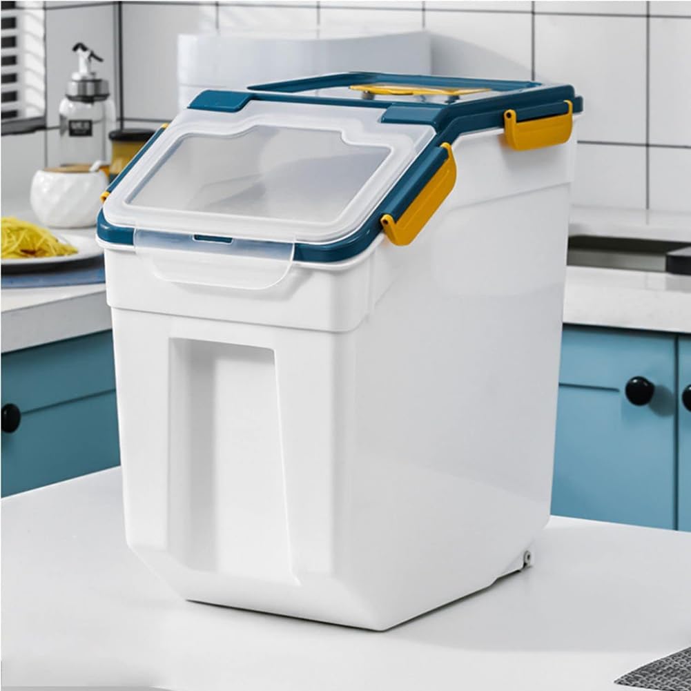 RUIAN Grande contenitore ermetico, 11,3 kg, per farina e riso, con coperchio con chiusura a chiave, con misurino e paletta per farina, riso, cereali (blu, 4 pezzi)