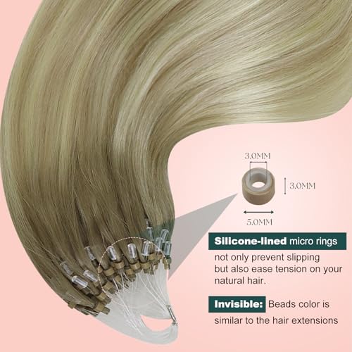 Image of Easyouth 18In Micro Link Hair Extensions Ombre, Cold Fusion Hair Extensions | Micro Loop Hair Extensions Real Human Hair Balayage, Ash Blonde to Platinum Blonde, 57g 50s, Natural Look, for Photoshoots