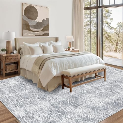 COZYLOOM Living Room Rug 5x7 Rug Washable Rug for Bedroom Modern Rug Non Slip Large Area Rug Geometric Soft Throw Rugs Low Pile Stain Resistant Carpet for Office Nursery Dining Room 5'x7' Grey