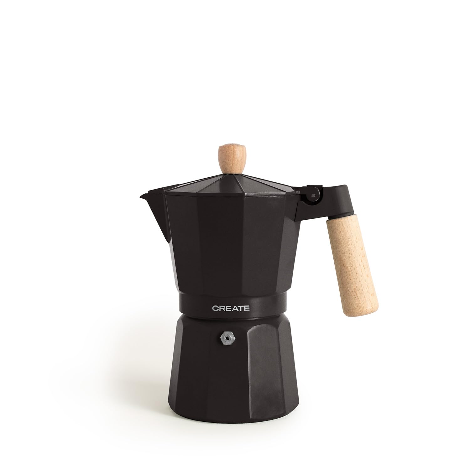 CREATE / THERA MOKA RETRO/​Cafetera italiana sin adaptador para inducción negro/​Capacidad de 9 tazas, aluminio, 450 ml, válvula de seguridad, apta para gas, cocina eléctrica o vitro