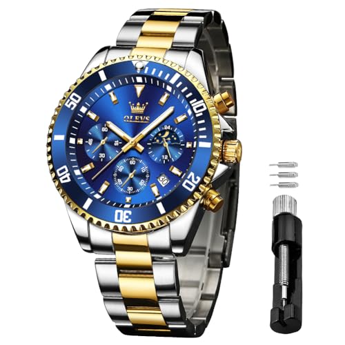 Image of OLEVS Watches for Men Chronograph Business Wrist Watches Analog Quartz Moon Phase Stainless Steel Waterproof Luminous Dress Watches
