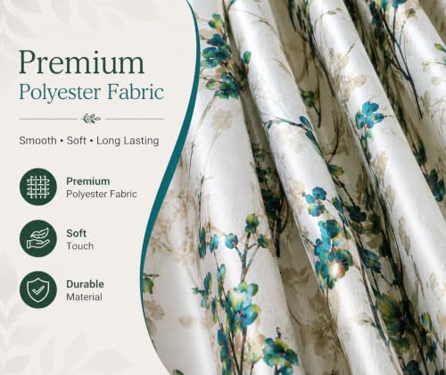 Image of Floral Printed Long Door Curtains for Living Room & Bedroom, Premium Polyester Eyelet Door Parde, Light Filtering & Privacy Curtains for Home, 9 Feet Long, Aqua Blue & White, Set of 3