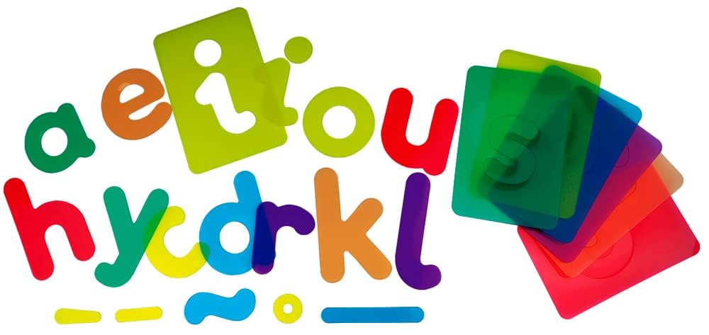 Henbea Stencils Plantillas Traslúcidas Accesorios Mesa de Luz Montessori Stencils FORMAS GEOMETRICAs NUMEROs y LETRAs para Pintar Dibujar Niños Infantiles (12 Formas 10 Numeros y 28 Letras)