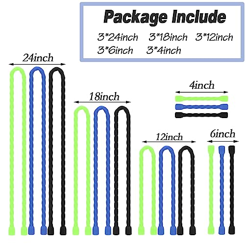 Image of 9PCS 4 /6 /12 /18 /24 Inch Silicone Cable Ties, Reusable Rubber Twist Ties Set | Flexible Silicone, Bendable and Reusable; Strong Grip; for Cord Organizer, Cable Management, Home, Office, Travel