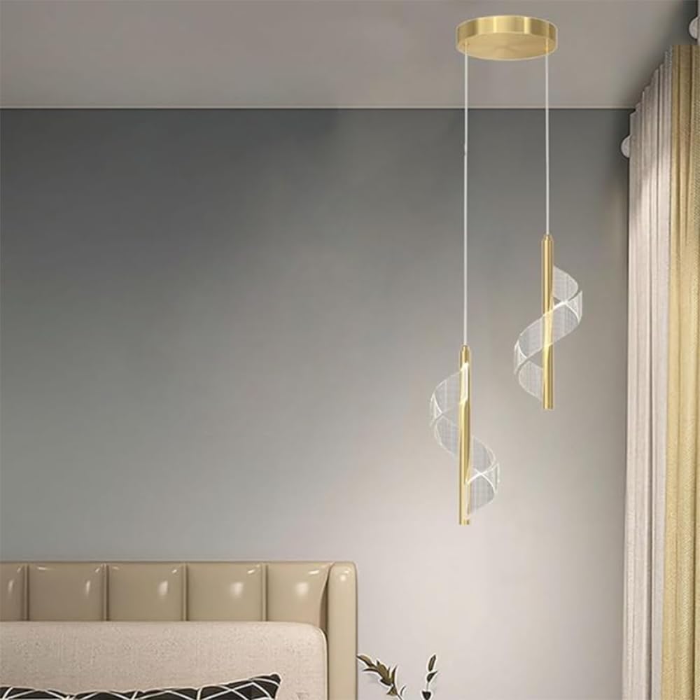 XINYASEE Suspension LED Moderne Lustre, Réglable en Hauteur, Dimmable, Pendentif Lumière Créative pour Salle À Manger, Salon, Restaurant (Doré, Double Tête)