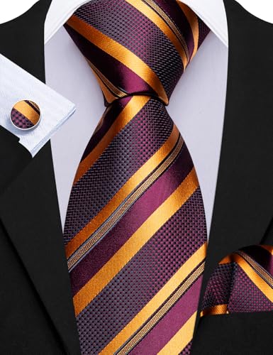 Image of Barry.Wang Designer Mens Tie Sets Collection, Eleagnt Gift Box Tie Clips Handkerchief Cufflink Set