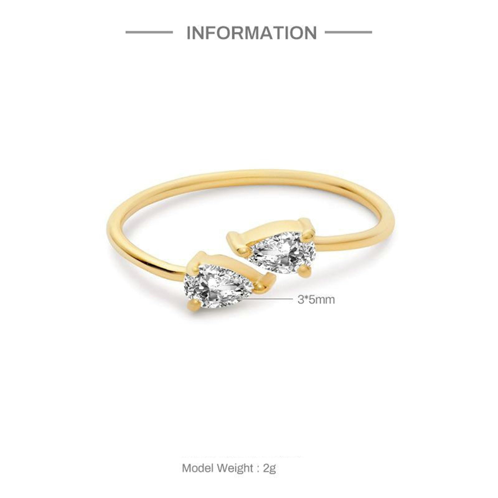 Anillo de oro amarillo de 9 K/14 K, moissanita, anillo de boda, 3 x 5 mm, anillo ajustable para novia y mujer
