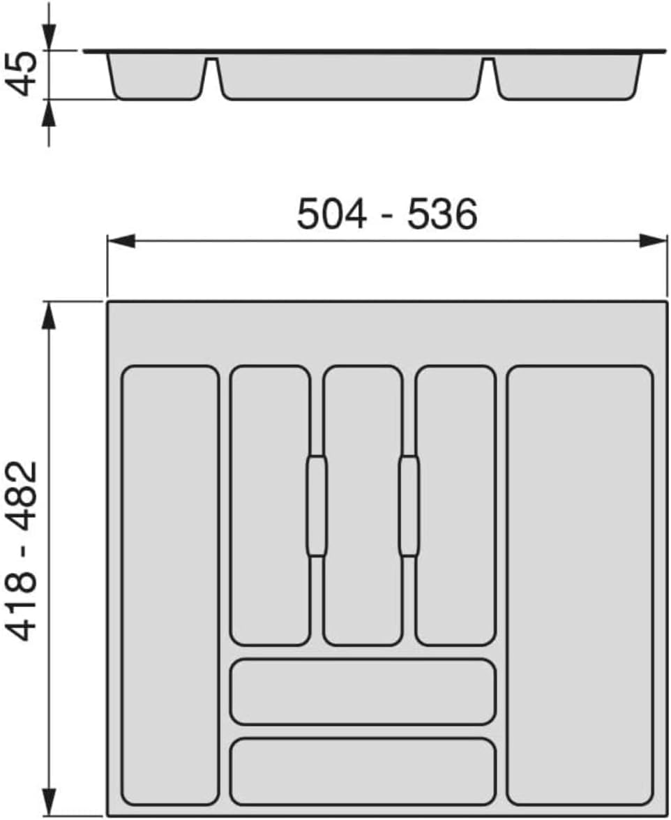 Portaposate per Cassetto Cucina 60 cm - Organizzatore Posate 536x482 mm - Plastica Grigio Antracite Robusta - 7 Scomparti