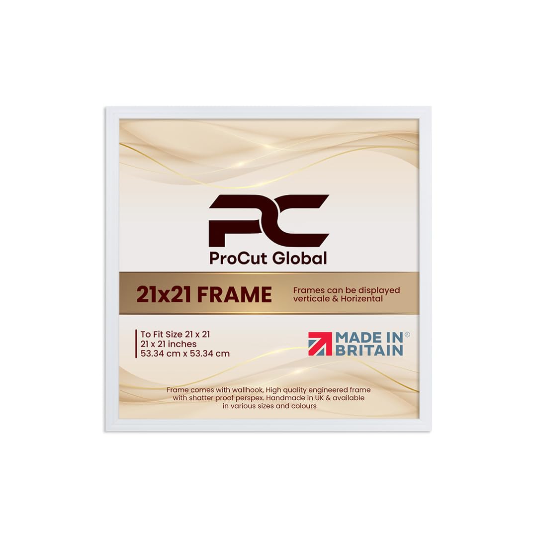 Procut Global 21x21 White Picture Frames - Classic Wooden Photo Frame with Shatterproof Perspex for Wall or Tabletop - Perfect for Posters, Certificates & Prints - Sizes & Colors Available