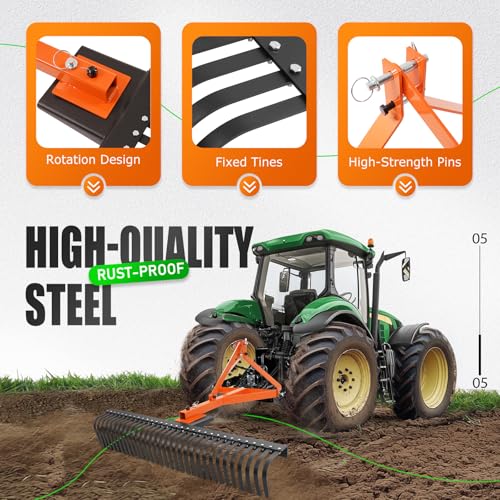 Image of KUAFU 60 in Landscape Rake Compatible with Category-1 Tractor 3 Point