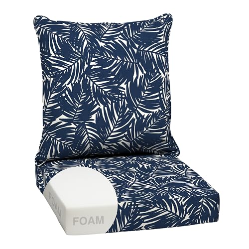 Image of Arden earthFIBER Outdoor Foam Deep Seat Cushion Set, 24x24, Premium High-Density Foam, Never Flattens, Weather-Proof for Patio Chair Sofa Couch, Navy Blue King Palm