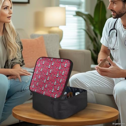Image of Gomyblomy Travel First Aid Bag Empty for Home Nursing Accrssories Print Medicine Bag Large Capacity Emergency Kit Portable Medical Storage Pouch for First Aid Supplies, Hot Pink
