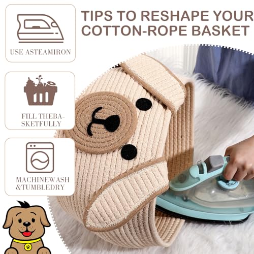 Image of Zopeal Dog Woven Basket Cute Woven Cotton Rope Puppy Animal Storage Basket for Laundry Toy Gift(Khaki,13 x 8 Inch)